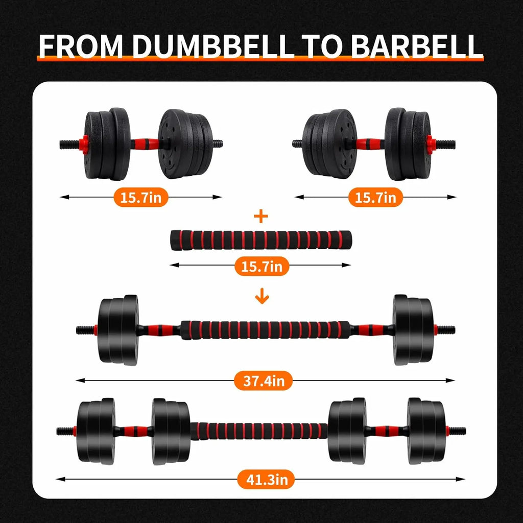 Adjustable Dumbbell & Barbell Set, 5–44LB Anti-Slip