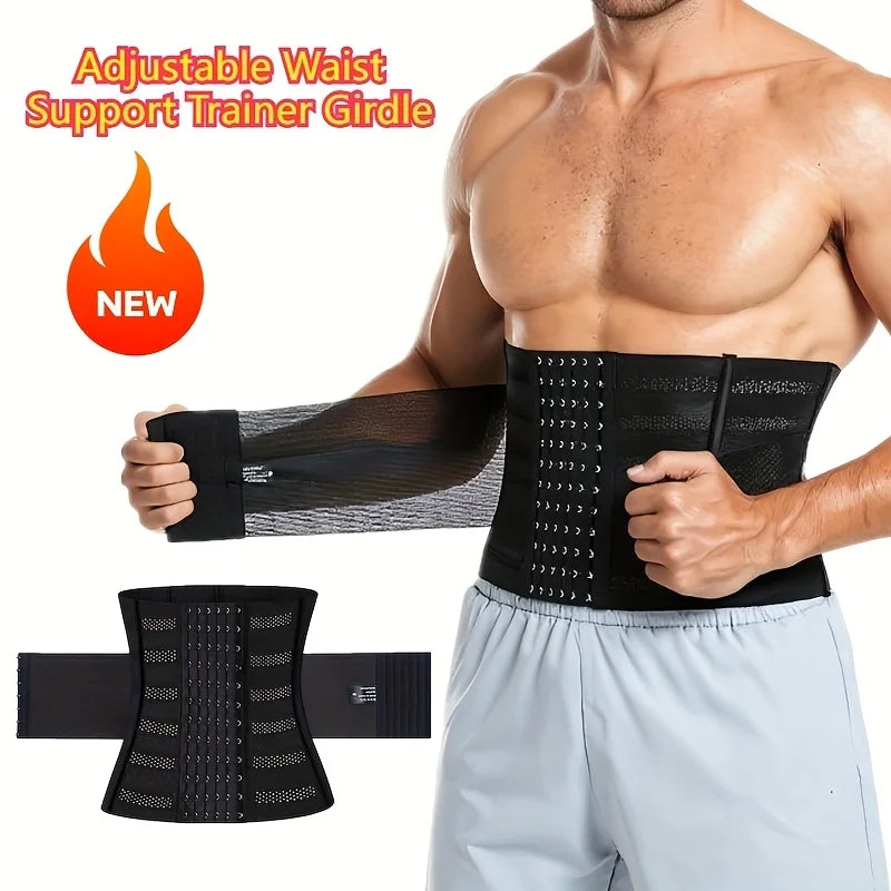 Men's Waist Support Trainer Girdle, Adjustable Workout Belt and Gym Equipment for Core Stability, Breathable Fitness Waist Shape
